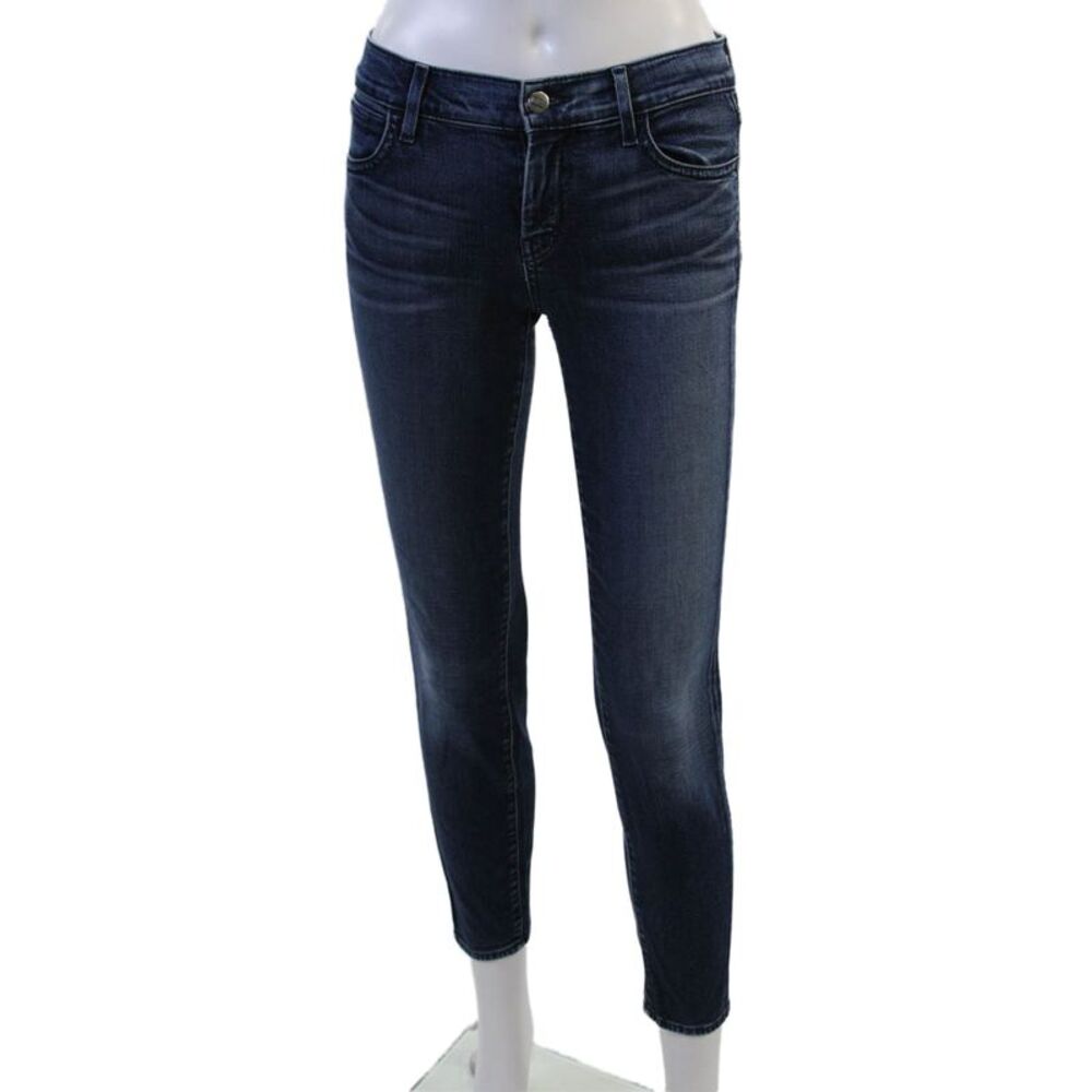 Koral Womens Ankle Skinny Jeans Dark Blue Mid Rise Button 98% Cotton Size 25